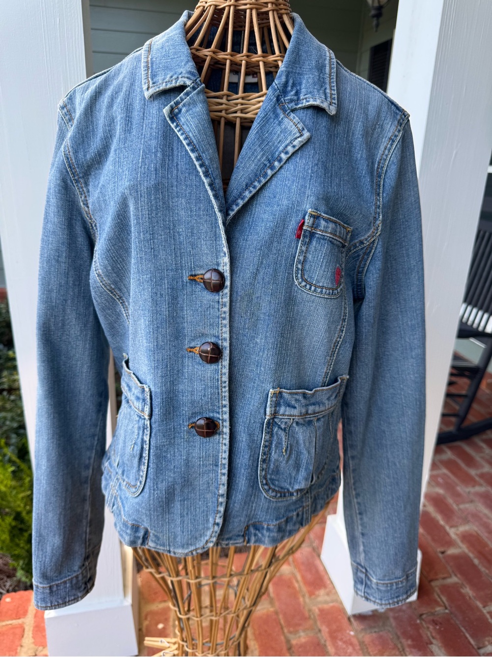Y2K Levi’s Jeans Denim Blazer Jacket Heart Elbow Patches Size L